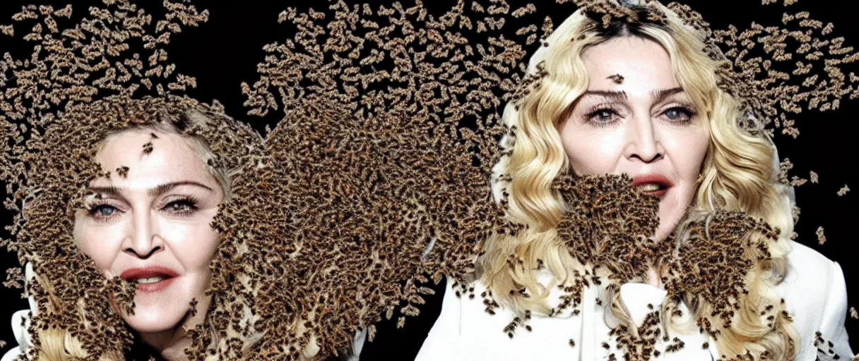 Image similar to Madonna eating a swarm of bees