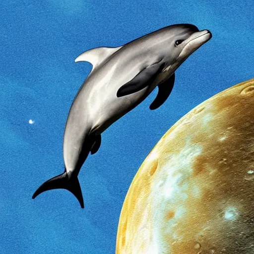Prompt: A dolphin stranded on the surface of Moon