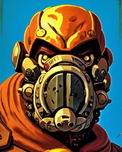 Image similar to doomfist from overwatch, aggressive expression, elegant, leopard print, character portrait, portrait, close up, concept art, intricate details, highly detailed, vintage sci - fi poster, retro future, in the style of chris foss, rodger dean, moebius, michael whelan, and gustave dore