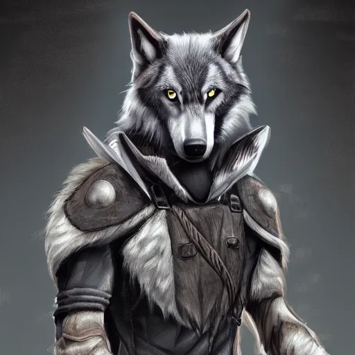 Image similar to a portrait of a wolf with carbon fiber armor and a knife sheathed on his hip, digital painting, furry fandom, furaffinity, detailed, professional