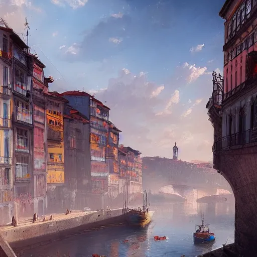 Image similar to the city of porto in portugal, dreamy landscape, darek zabrocki, karlkka, trending on artstation, 8 k