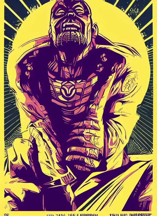 Image similar to obey art poster with thanos. by shepard fairey