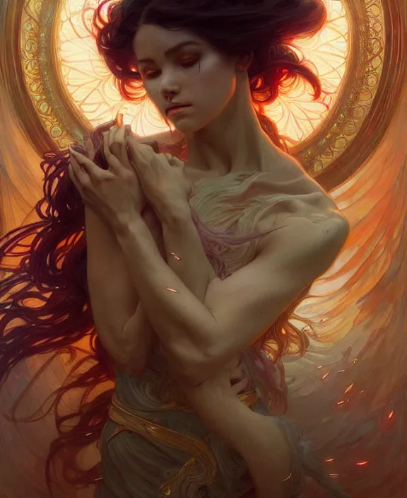 Image similar to a whirlwind of souls ushing inside the metaverse, half body, glowin eyes, d d, fantasy, intricate, elegant, highly detailed, colorful, vivid color, digital painting, artstation, concept art, art by artgerm and greg rutkowski and alphonse mucha and ruan jia