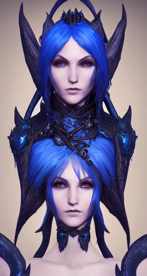 Image similar to Gothic elf princess in dark and blue dragon armor, hyperdetailed, artstation, cgsociety, golden hour 8k