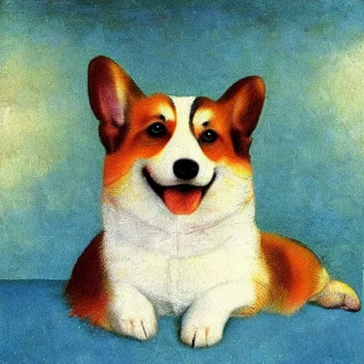 Image similar to corgi dog in cosmos painting, leonardo da vinci style