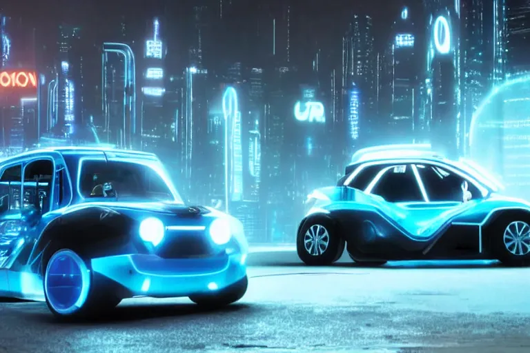 Image similar to epic Renault 4 car in the Movie TRON (2010)