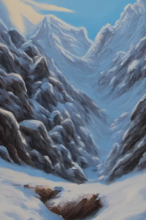 Prompt: snow mountain flat illustration oil painting trending on artstation