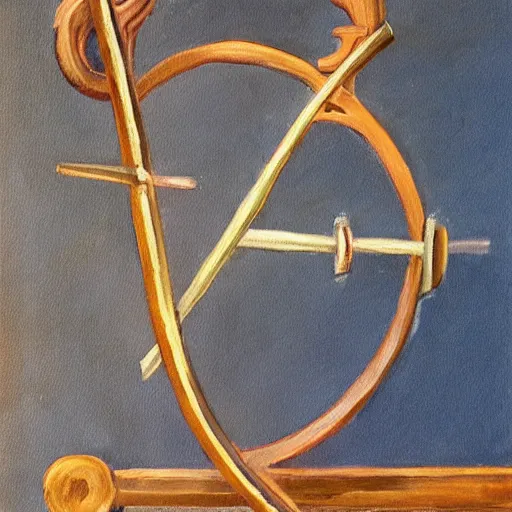 Image similar to painting of a bow on a weapons rack