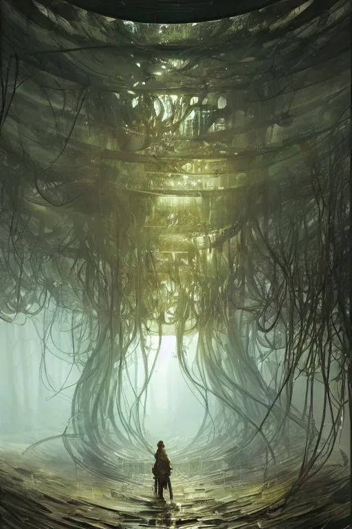 Image similar to A forest city inside of a jellyfish, intricate, elegant, digital painting, trending on Artstation, concept art, smooth, sharp focus, illustration, from Metal Gear by Ruan Jia and Mandy Jurgens and Artgerm and William-Adolphe Bouguerea, award winning