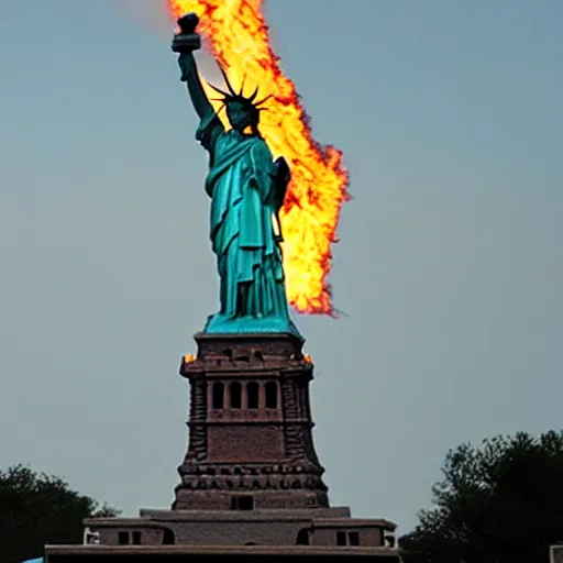 Prompt: a burning statue of liberty