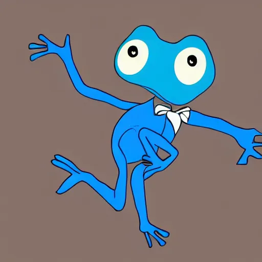 Image similar to a blue frog with human legs and arms, going to work, he is wearing a business suit and is going to work, digital art