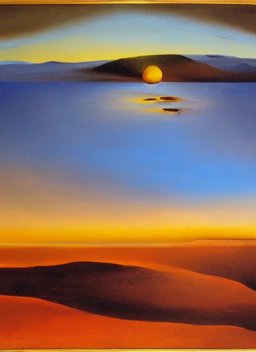 Image similar to high detailed oil painting of sunrise in desert painted by salvador dali