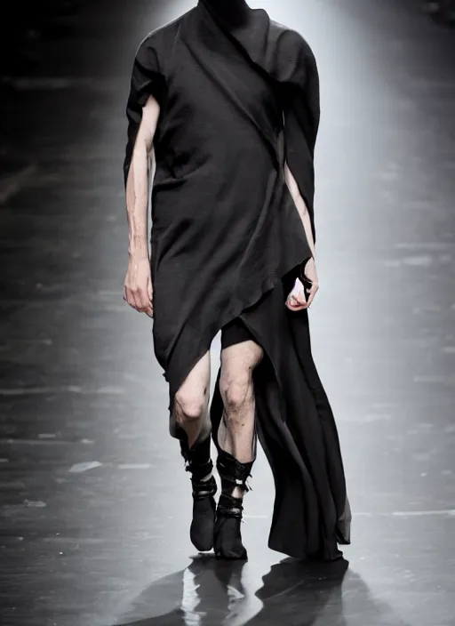 Prompt: hyperrealistic and heavy detailed rick owens avant garde runway show of batman, leica sl 2 5 0 mm, vivid color, high quality, high textured, real life