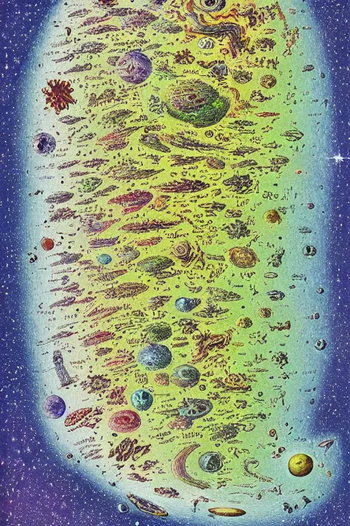 Prompt: a map of another galaxy, in the style of the codex seraphinianus
