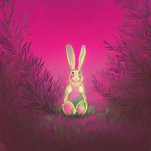 Image similar to a painting of a rabbit in the shrubs at night with a pink neon heart above it, a digital painting by Peter Mohrbach and liam wong, behance contest winner, art on instagram, digital painting, retrowave