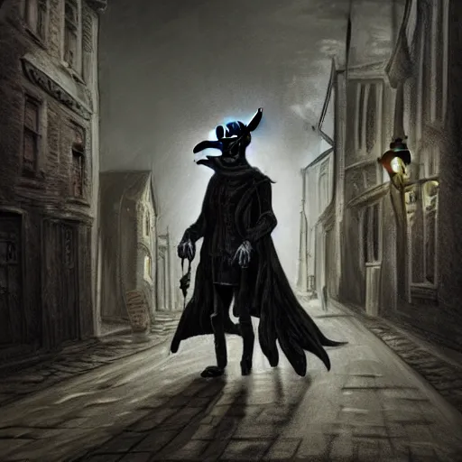 Prompt: a plague doctor walks through a Victorian city, dark atmosphere, detailed, dark Colors