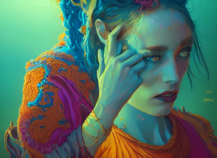 Prompt: A psychedelic portrait of lifferlas cowfolk , vibrant color scheme, highly detailed, in the style of romanticism, cinematic, artstation, Moebius, Greg rutkowski