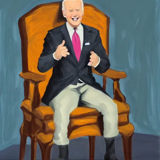 Image similar to evil joe biden on a dark throne, traditional painting