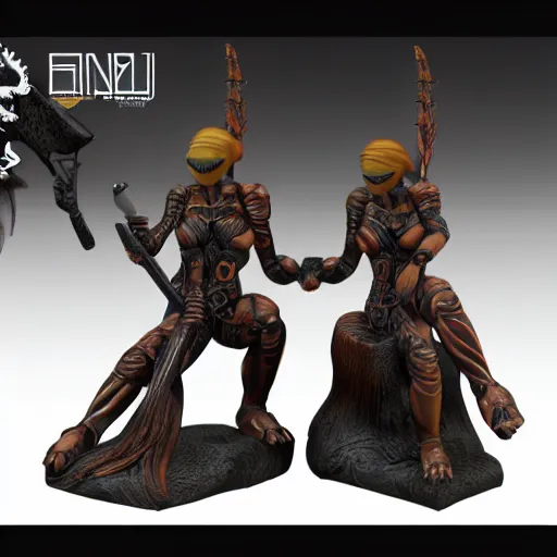 Image similar to 80mm resin detailed miniature of a Alien and Female warrior, Product Introduction Photos, 4K, Front view, Full body