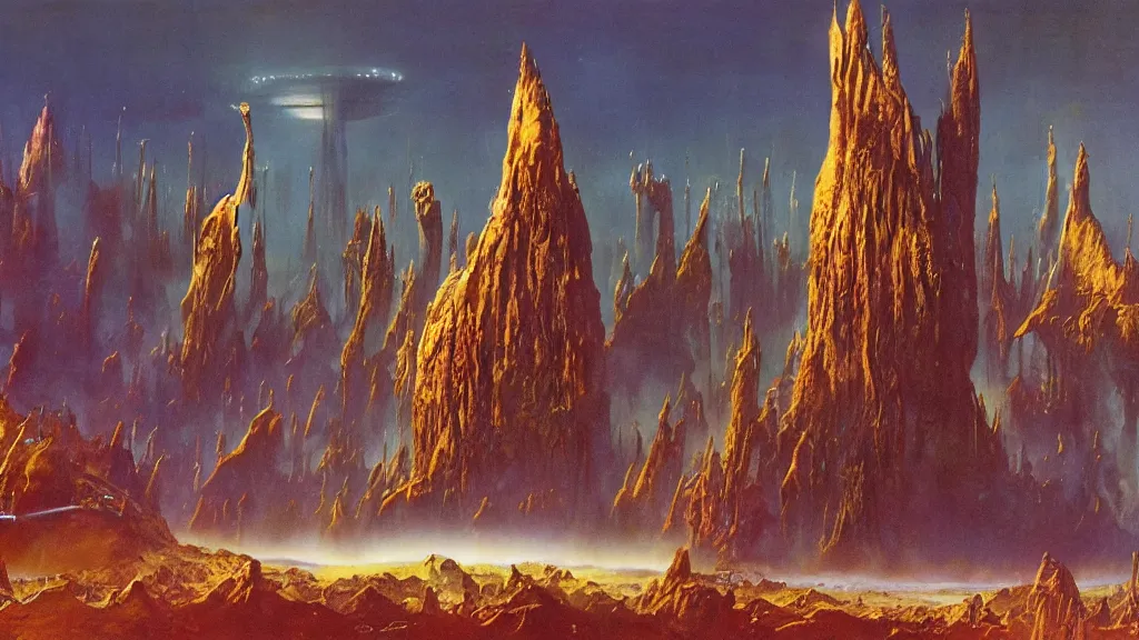 Image similar to surreal eerie alien planet empire by frank frazetta and bruce pennington, cinematic matte painting