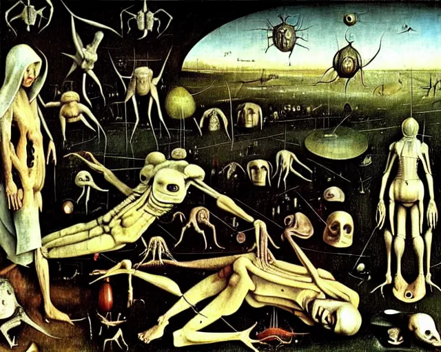 Prompt: realistic detailed photo of the miracle of life by H.R.Giger, hieronymus bosch H 768