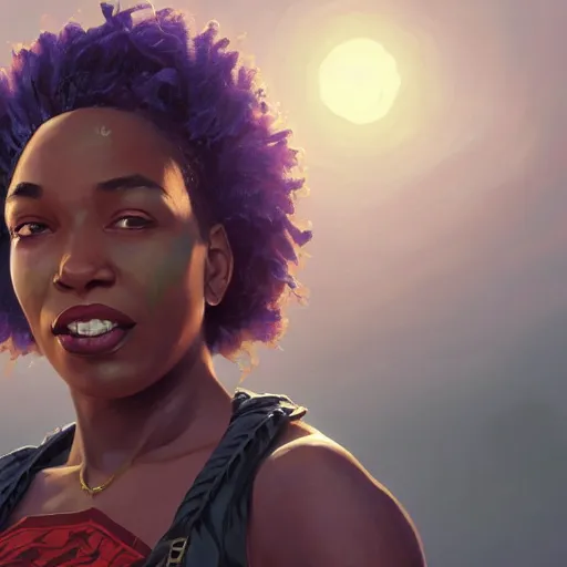 Prompt: highly detailed portrait of an african american woman in superhero costume in gta v, stephen bliss, unreal engine, fantasy art by greg rutkowski, loish, rhads, ferdinand knab, makoto shinkai and lois van baarle, ilya kuvshinov, rossdraws, tom bagshaw, global illumination, radiant light, detailed and intricate environment