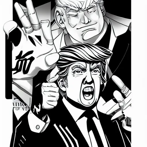 Image similar to trump as a jojo character, anime key visual, jojo the bizarre adventure