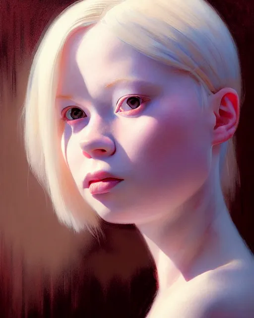 Image similar to stylized portrait of an artistic pose, composition, young albino girl, one head only, realistic shaded, fine details, realistic shaded lighting poster by ilya kuvshinov, magali villeneuve, artgerm, jeremy lipkin and michael garmash and rob rey