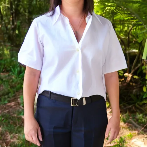 Image similar to an female wearing a white blouse with short sleeves