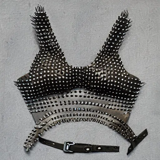 Prompt: bra made out of steel with spikes, armored!, ( camo ), detailed