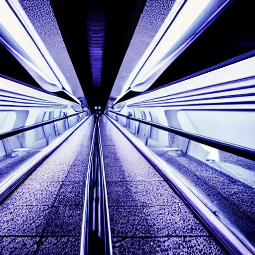Prompt: approaching futuristic helical escalator inside white back glossy lit tube with streaming beams of light, building anticipation, scintillating, movement, pastel gradients, 8 k, highly detailed, professional photograph, epic composition, modern details