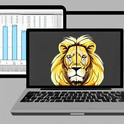 Image similar to Lion using computer, trading stocks, candle stick chart on screen, digital art, realistic, trending on artstation