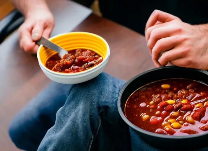 Prompt: photo of tony danza eating chili, 8 k, 8 5 mm f 5. 6