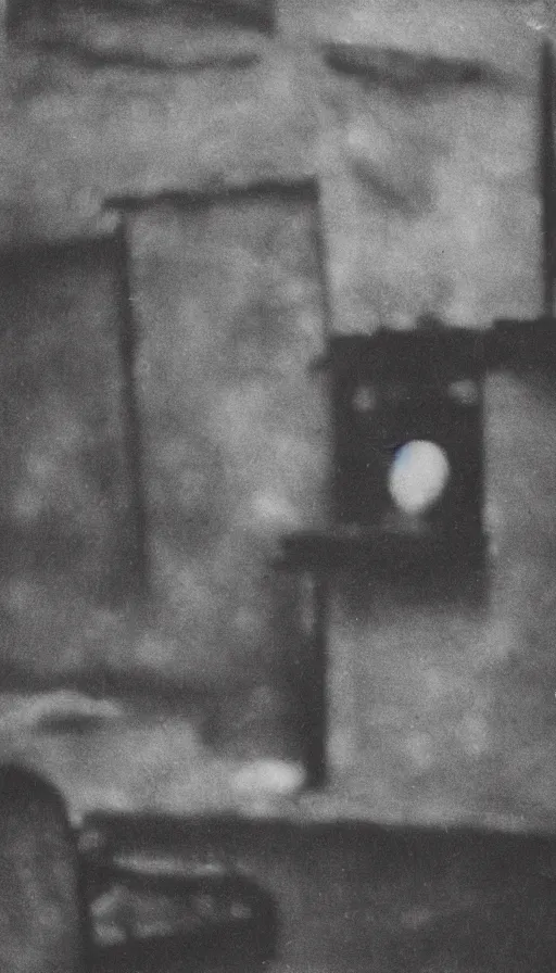 Image similar to an object on display in an ethnographic museum, film still, cinematic, out of focus, enhanced, 1 9 2 0 s, black and white, grain