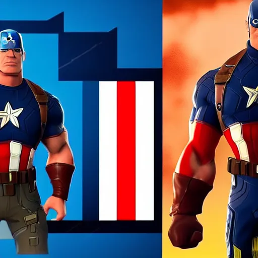 Prompt: John Cena wearing captain America's uniform, as a Fortnite character, cinematic, detailed