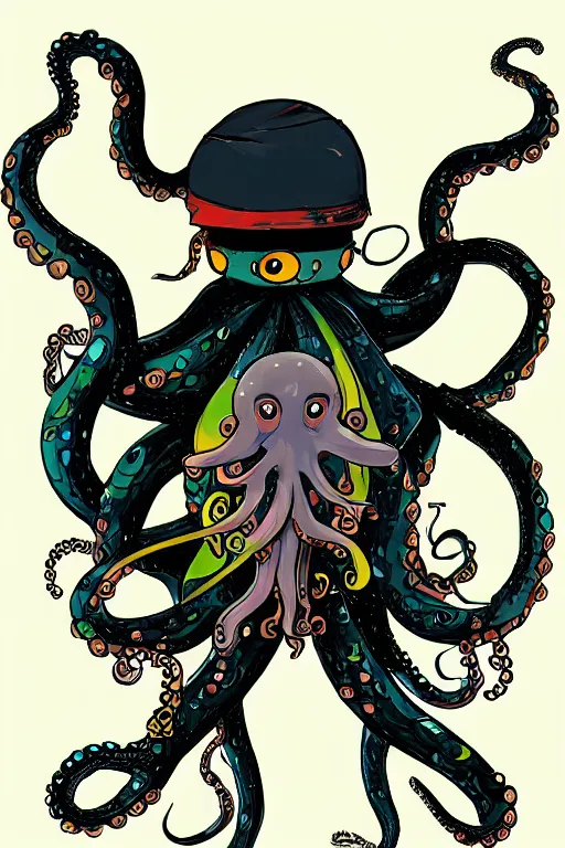 Image similar to professional anime rendering of an octopus dressed as a ninja with a katana. colorful design. intricate, anime manga style, trending on art station.