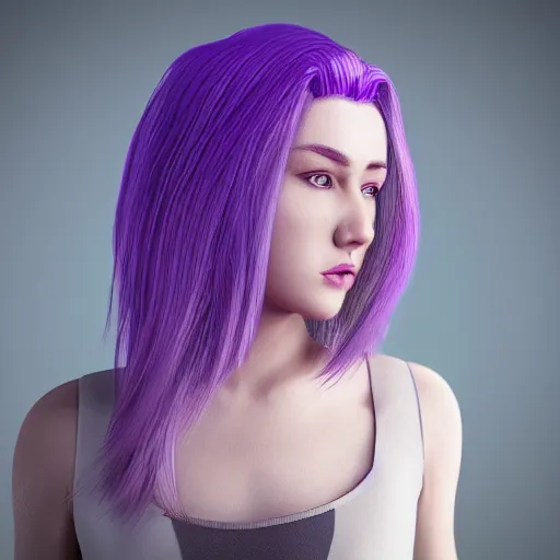 Prompt: a blonde girl with purple hair, headshot, photo realistic, octane render