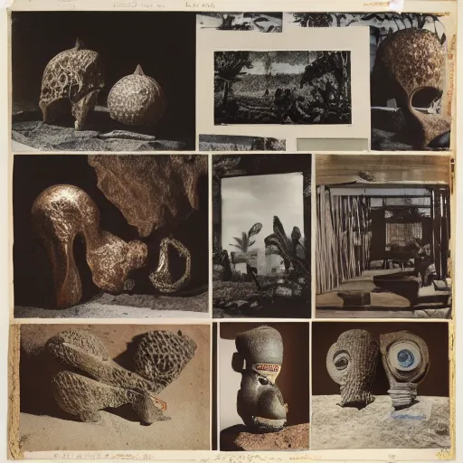 Image similar to An offset photography of an object on display, three colors, anthropology of wonder, exotic artifacts, bauhause, (tropicalism), colonial expedition, exhibition, 60s style