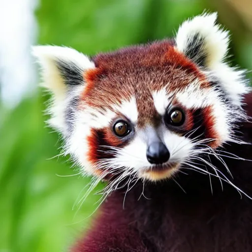 Image similar to a full grown hybrid red panda - lemur - cat - raccoon, cute hybrid