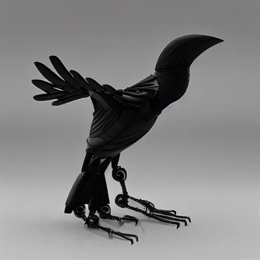 Prompt: a robotic corvid, vray, 55mm