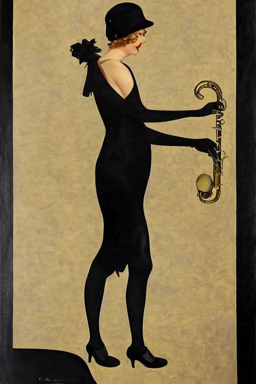 Image similar to a oil painting depicting a Jazz Age high society figure, 1920s style, smooth, highly detailed, high contrast, Coles Phillips, Dean Cornwell, JC Leyendecker, 8K