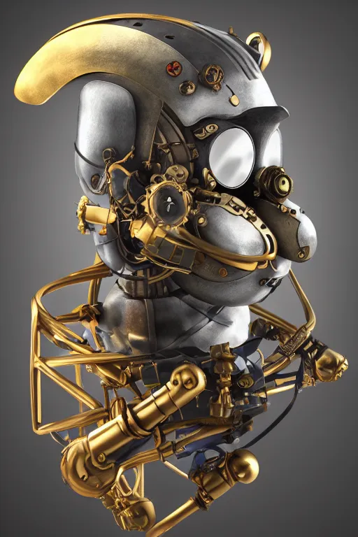 Image similar to steampunk mask minimalist fantasy art robot ninja helmet, global illumination ray tracing hdr fanart arstation by sung choi and eric pfeiffer and gabriel garza and casper konefal radiating a glowing aura