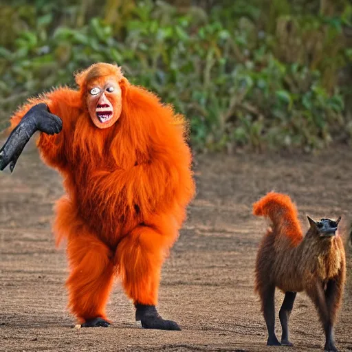 Image similar to a donald - trump - orang - outang hybrid, wildlife photography