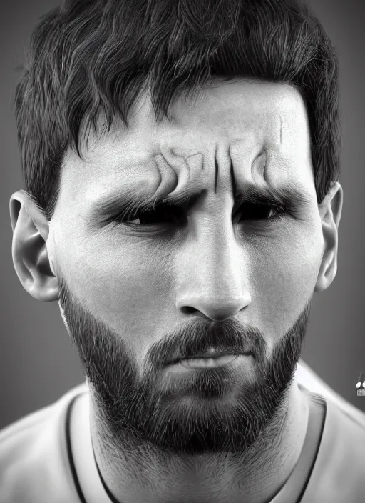 Prompt: portrait of cute crying Messi, photorealistic, 35mm, close-up, Octane render, trendingon Artstation