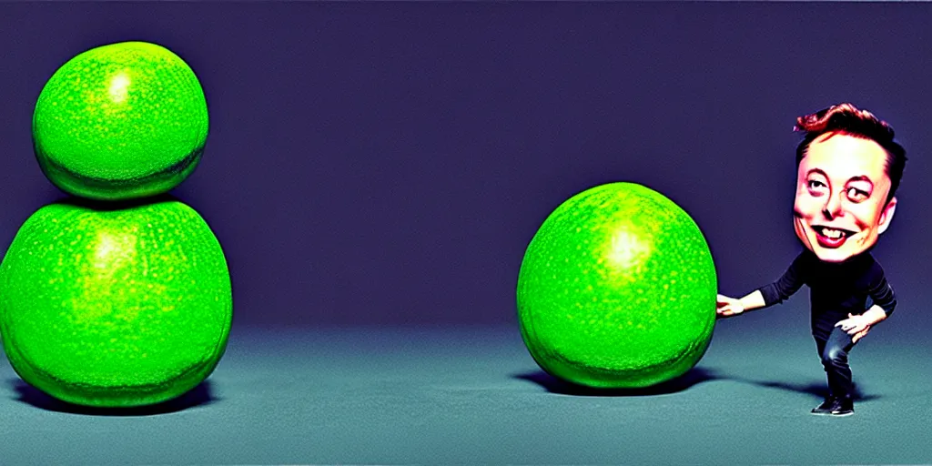 Image similar to elon musk as a melon, hyperrealistic, claymation, volumetric lighting, 3 5 mm film still, concept art