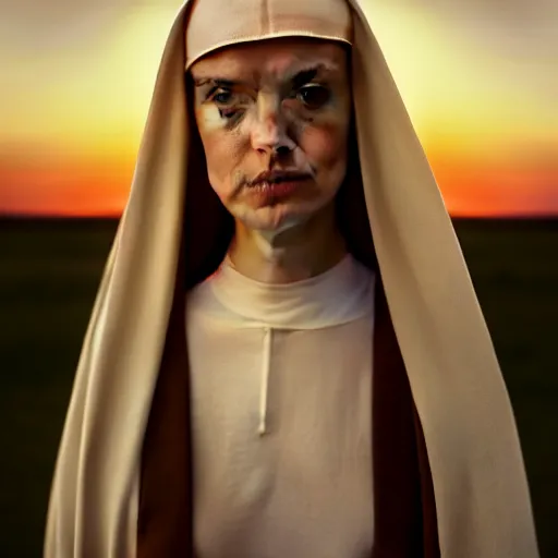 Image similar to photographic portrait of a stunningly beautiful renaissance nun female in soft dreamy light at sunset, contemporary fashion shoot, by edward robert hughes, annie leibovitz and steve mccurry, david lazar, jimmy nelsson, breathtaking, 8 k resolution, extremely detailed, beautiful, establishing shot, artistic, hyperrealistic, beautiful face, octane render