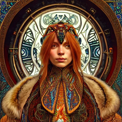 Image similar to a portrait of a lizard shaman, upper half portrait, decorated with russian motifs, russian shaman, siberia, traditional russia, intricate, elegant, highly detailed, symmetry, headpiece, digital painting, artstation concept art smooth sharp focus, illustration, art by artgerm and greg rutkowski alphonse mucha 8 k