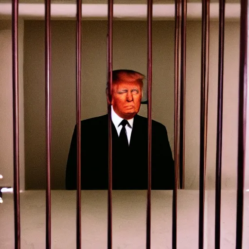Image similar to photo of donald trump in prison, cinestill, 800t, 35mm, full-HD
