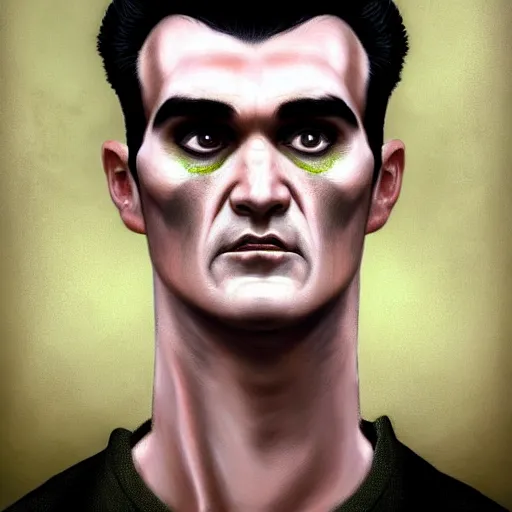 Image similar to portrait of a young and handsome zombie morrissey as a zombie with cuts and with a large quiff and thick eyebrows, 7 days to die zombie, realistic proportions, fine art, award winning, intricate, elegant, sharp focus, cinematic lighting, digital painting, 8 k concept art, art by z. w. gu, art by brom, art by michael hussar, 8 k