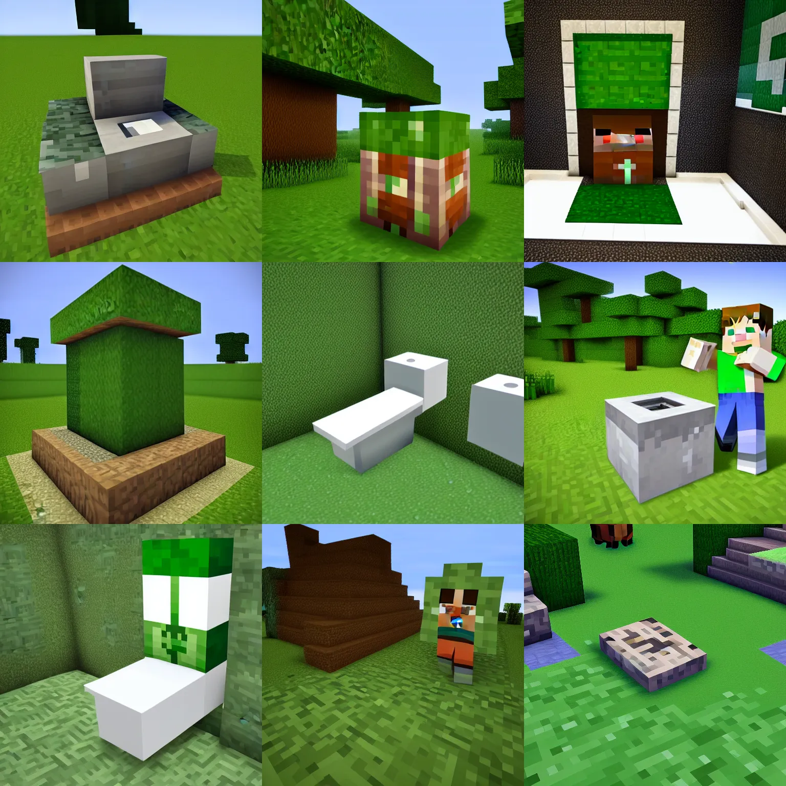 Prompt: minecraft grass block toilet